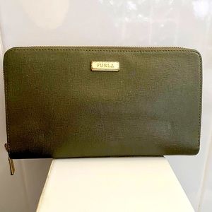 Furla Babylon Continental Wallet Genuine Leather Olive Green
